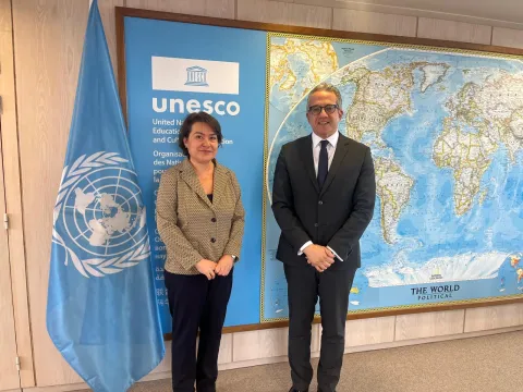 The Director of the Vigdís International Centre, Sofiya Zahova, and UNESCO Director General Khaled El-Enany. 
