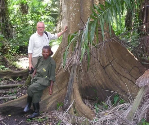 Jón Geir doing research in a tropical rain forest in Uganda.