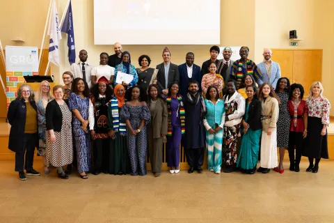 Students of the GRÓ Gender Equality Studies and Training Programme at their graduation along with the Rector of UI, and Dr Irma Erlingsdóttir.