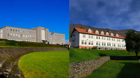 The main buildings of the University of Iceland and Hólar University College.