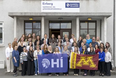 Participants from Iceland, the US and Uganda in May this year, standing outside Eirberg.