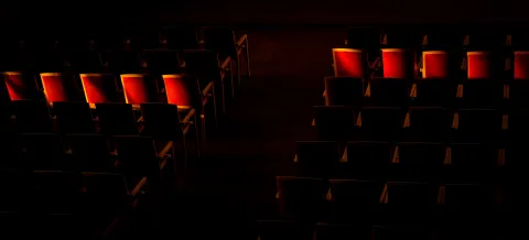 The ceremonial hall in University of Iceland main building in the dark