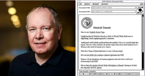 Magnús Gíslason and screenshot of UI webpage from 1994
