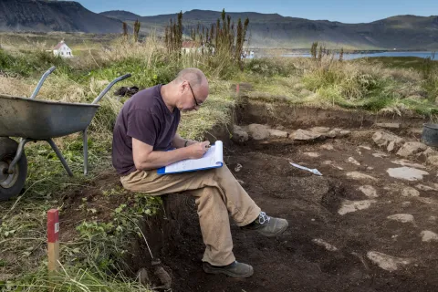 Gavin Lucas working at Arnarstapi on Snæfellsnes peninsula.