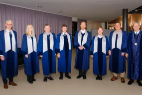 Rector and deans of Schools dressed up for Doctoral graduation ceremony. 