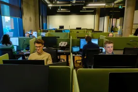 Students working on computers. 