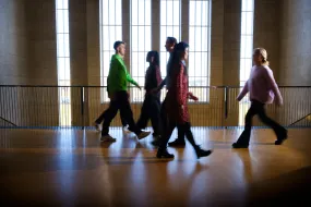 People walking in the main building