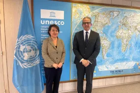 The Director of the Vigdís International Centre, Sofiya Zahova, and UNESCO Director General Khaled El-Enany. 