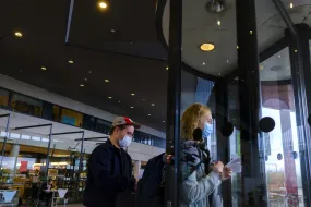 People with face masks at University centre during covid-19 pandemic