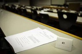 Table in a class room, University of Iceland