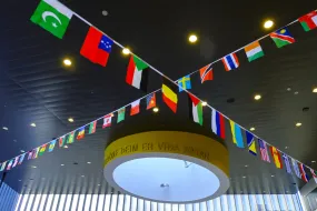 Flags in University centre, University of Iceland