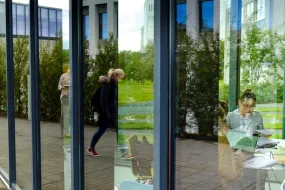 People at University centre, seen from outside