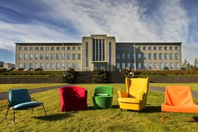 Chairs outside of university of Iceland main building