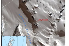Map of the Antarctic, showing the mountain Tolly Nunatak, named after Guðfinna Aðalgeirsdóttir.