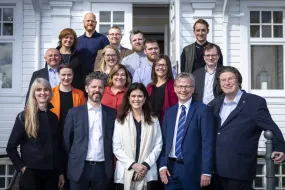 Representatives of University of Iceland, the City of Reykjavík, Ministry for Industries and Innovation and the Iceland Academy of the Arts outside of Höfði