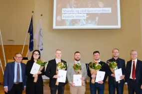 Receipients of University of Iceland Science and Innovation Award 2024, along with Kristinn Andersen and Jón Atli Benediktsson