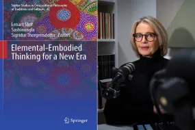 Sigríður Þorgeirsdóttir and book cover of Elemental-embodied thinking for a new era