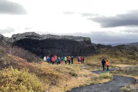 People hiking in Búrfellsgjá