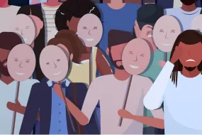 Drawing of sad people with happy masks, Men, Boys and Masculinities