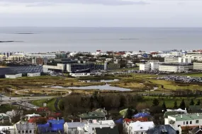 Aerial view of University of Iceland campus, from Hallgrímskirkja