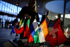 Flags on a table at University centre