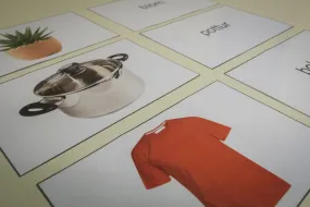 Pictures of things on a paper sheet, speech pathology