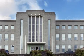 Icelandic flags outside of University of Iceland main building