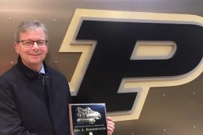 Jón Atli Benediktsson, Rector, with the 2016 Electrical & Computer Engineering Awards from the Purdue School of Electrical & Computer Engineering