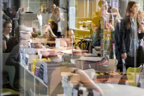 People at University centre, seen from the University book store
