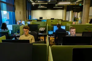 Students working on computers. 