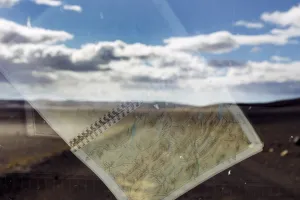 Reflection of a map in a car window