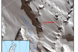 Map of the Antarctic, showing the mountain Tolly Nunatak, named after Guðfinna Aðalgeirsdóttir.